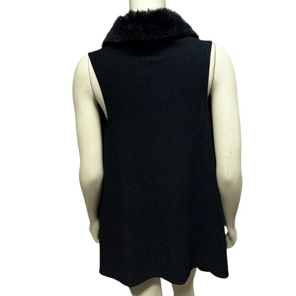 Joseph Ribkoff Fur Trim Sleeveless Cardigan Vest Black Open Sweater Fall Winter - Picture 4 of 7